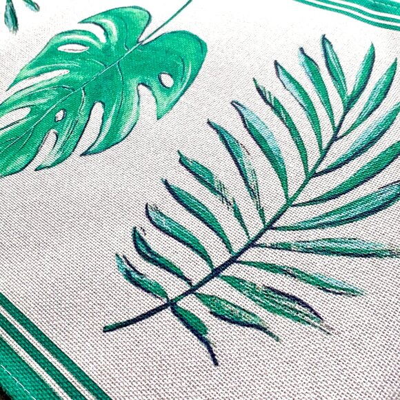 72" Table Runner Green Beige Tropical Leaves Monstera Leaf Palm Frond New - Picture 4 of 4